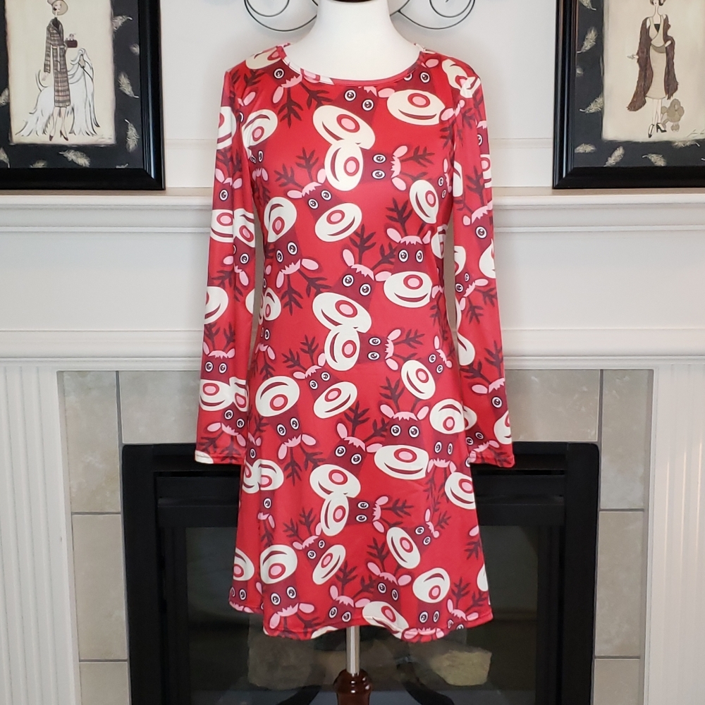 Vessos Christmas Reindeer Dress, Red, Size Small